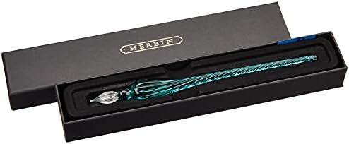 Jacques Herbin - Ref 21433T - Traditional Glass Quill Pen with Gift Box - Turquoise Colour - 18cm Long, Suitable for Fountain Pen Ink, Handmade, Twisted Glass Threads