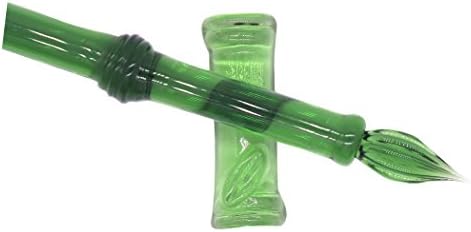 Gullor Glass Dip Pen Bamboo Shape Handmade Glass Signature Pen Crystal Dip Sign Pen Gift Pen, Green
