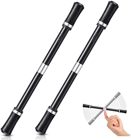 Outus 2 Pieces Spinning Pen Rotating Finger Trick Pen Toy, Black and Silver