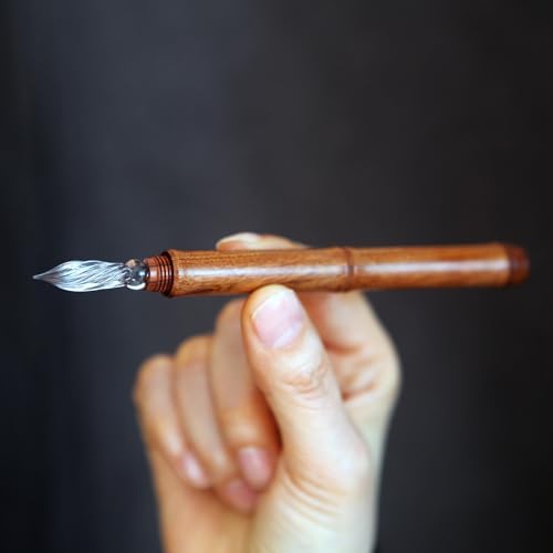 SeventyTwo Handmade Glass Dip Pen with Wood Handle, Fine Point Writing Instrument with Display Case (Brown)