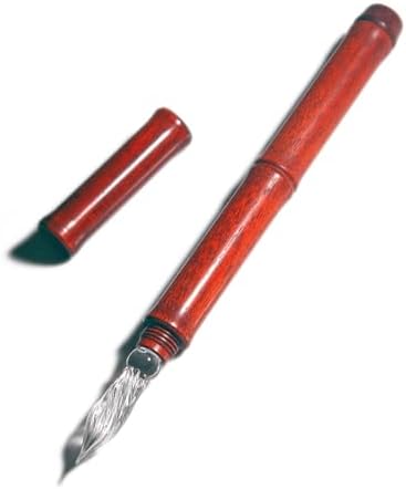 SeventyTwo Handmade Glass Dip Pen with Wood Handle, Fine Point Writing Instrument with Display Case (Red)