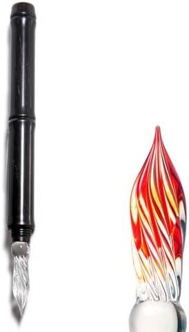 SeventyTwo Handmade Glass Dip Pen with Wood Handle, Fine Point Writing Instrument with Display Case (Black)