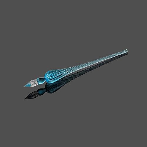 Handmade Glass Dip Pen Crystal Calligraphy Pen Signature Dipped Pen for Artist Women Men Teens,Writing Drawing Decoration Gifts (Lake Blue)