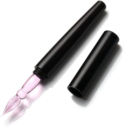 SeventyTwo Handmade Black Wood Glass Dip Pen - Crystal Spiral Tip Smooth Cylindrical Pen for Writing Drawing Signature Calligraphy Pen
