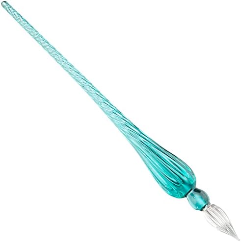 Jacques Herbin - Ref 21433T - Traditional Glass Quill Pen with Gift Box - Turquoise Colour - 18cm Long, Suitable for Fountain Pen Ink, Handmade, Twisted Glass Threads