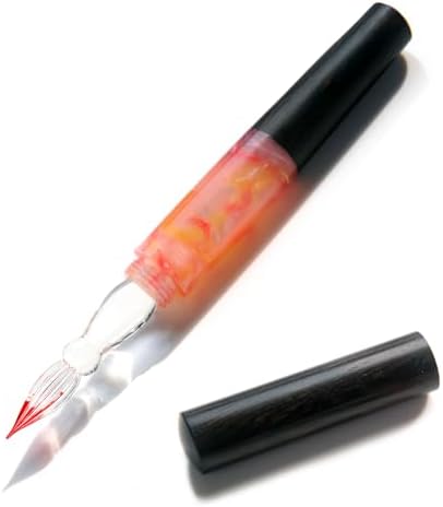 SeventyTwo Handmade Glass Dip Pen with Wood Handle, Black and Pink Coral Design, Calligraphy Writing Pen with Cap (Black-Pink)