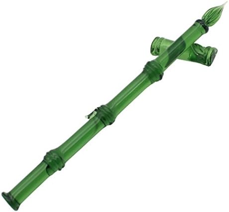 Gullor Glass Dip Pen Bamboo Shape Handmade Glass Signature Pen Crystal Dip Sign Pen Gift Pen, Green