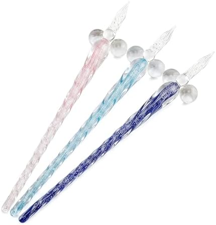 3 Pack Handmade Glass Dip Pen Set, High Borosilicate Crystal Calligraphy Glass Pens for Writing, Drawing, Decorative Art, Signature Pen Gift for Artists, Teens, Women and Men