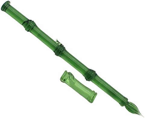 Gullor Glass Dip Pen Bamboo Shape Handmade Glass Signature Pen Crystal Dip Sign Pen Gift Pen, Green