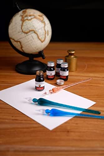 Jacques Herbin - Ref 21433T - Traditional Glass Quill Pen with Gift Box - Turquoise Colour - 18cm Long, Suitable for Fountain Pen Ink, Handmade, Twisted Glass Threads