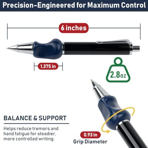 The Pencil Grip Heavyweight Pen, Weighted Ballpoint Pen with Patented Ergonomic Grip for Parkinson's, Essential Tremor, Arthritis and Hand Weakness, Refillable Metal Pen for Adults, Black, TPG-651