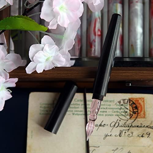 SeventyTwo Handmade Black Wood Glass Dip Pen - Crystal Spiral Tip Smooth Cylindrical Pen for Writing Drawing Signature Calligraphy Pen