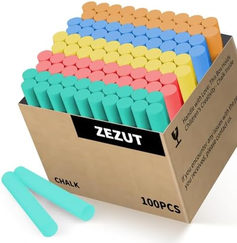 Colored Chalk Bulk 100 Pack for Schools, 11 mm Chalkboard Chalk Sticks