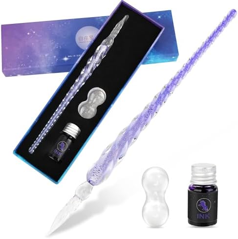 Luxiv Glass Dip Pen Set, Purple Crystal Pen With Ink, Holder, and Package
