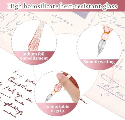 Zonon 6 Pcs Glass Dip Pen,Pink Color,Classic Style