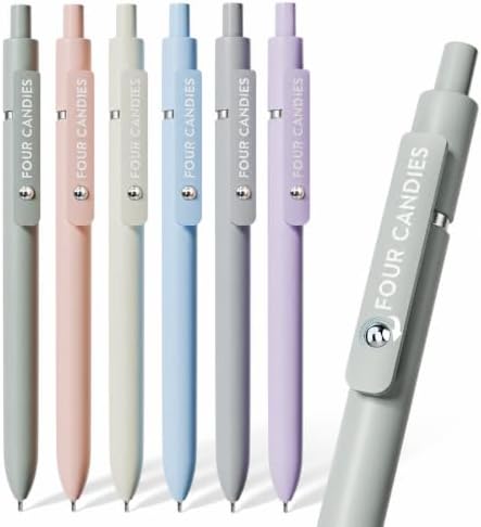 Four Candies Gel Pens, 6 Pcs 0.5mm Fine Point Quick Dry Black Ink Pen