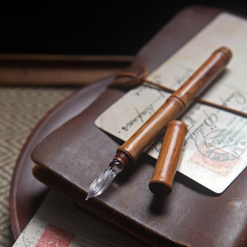 SeventyTwo Handmade Glass Dip Pen with Wood Handle, Fine Point Writing Instrument with Display Case (Brown)