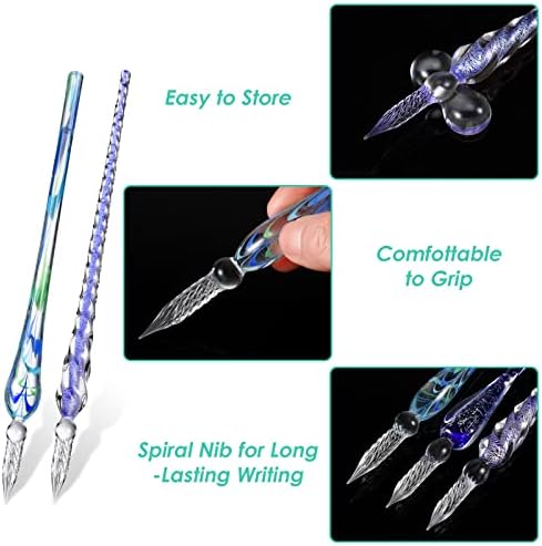 Outus 9 Pieces Glass Dip Pen Handmade Glass Signature Calligraphy Pen