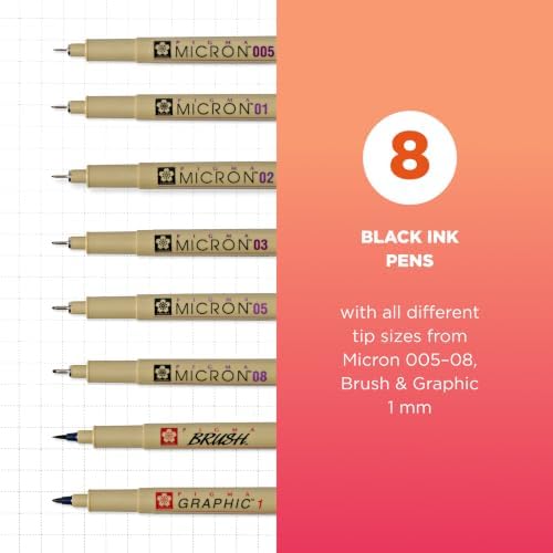 Sakura Pigma Micron Fineliner Pens, Black, Assorted Points - 8 Pack