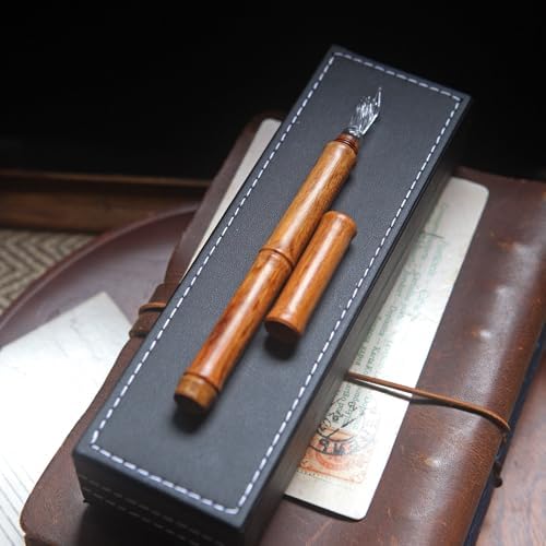 SeventyTwo Handmade Glass Dip Pen with Wood Handle, Fine Point Writing Instrument with Display Case (Brown)