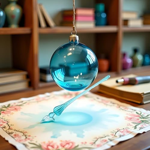 Handmade Glass Dip Pen,Glass Signature Pen,Calligraphy Pen,Crystal Vintage Dip Pen,for Writing, Signatures, Calligraphy,Drawing Pens,Drawing Media (Blue)