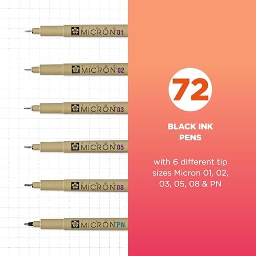 Sakura Pigma Micron Fineliner Pens, Black, Classroom Set, 72 Pack