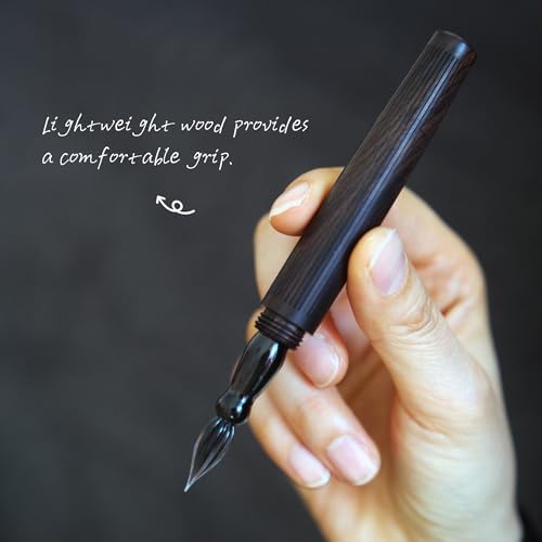 SeventyTwo Handmade Glass Dip Pen with Wood Handle, Calligraphy Writing Pen with Glass Nib (Black)