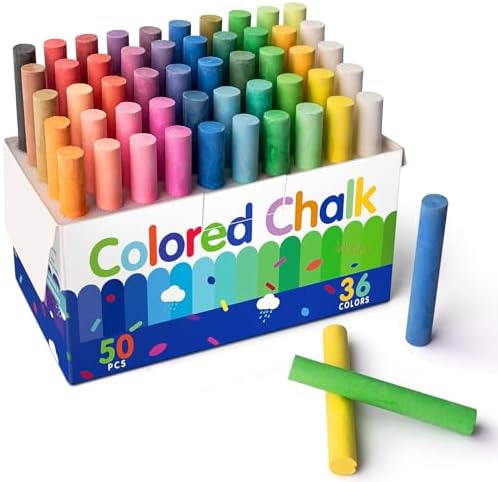 36 Color Chalk Set, 50 Sticks, Vibrant Colored Chalk for Kids Art