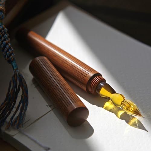 SeventyTwo Handmade Glass Dip Pen with Wood Handle, Calligraphy Writing Pen with Glass Nib (Brown)