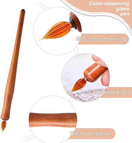 Wooden Handmade Glass Dip Pen Glass Calligraphy Pen for Writing Painting Signing Calligraphy