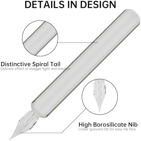 Glass Dip Pen Set,Calligraphy Pen,A Squat Crystal Signature Pen for Art, Writing, Signatures -Decoration and Business Gift (Clear)