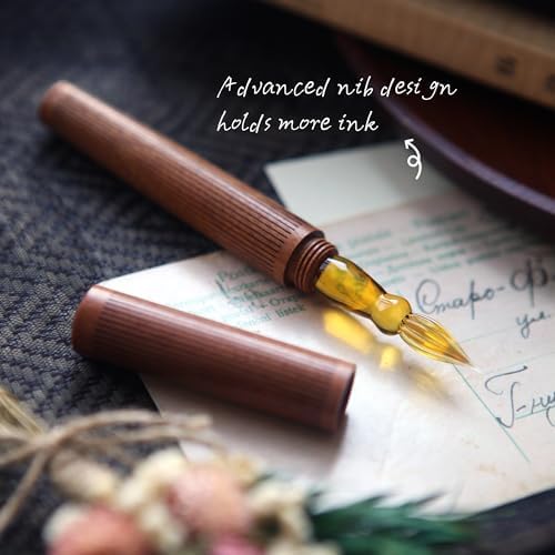 SeventyTwo Handmade Glass Dip Pen with Wood Handle, Calligraphy Writing Pen with Glass Nib (Brown)
