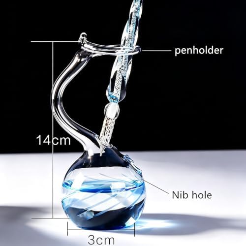 Earlyred Calligraphy Pen Set Handmade Glass Dip Pen Holder Crystal Drip Fountain Pen Writing Signatures Pen Ink Washing Inkwell Pen Decoration Office Student Gift Blue (Not Ink)
