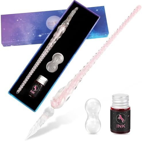 Luxiv Glass Dip Pen Set, Purple Crystal Pen With Ink, Holder, and Package