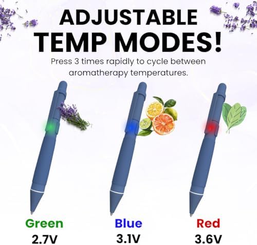Aromatherapy Writing Pen Battery with Real Ink Tip and Hidden Diffuser Port, Soft Touch Ballpoint for Note Taking, Signature, and On-The-Go Relaxation, Rechargeable Wellness Gift for Office (Blue)