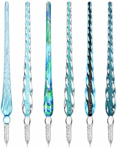 Zonon 6 Pcs Glass Dip Pen,Blue Green Color,Classic Style