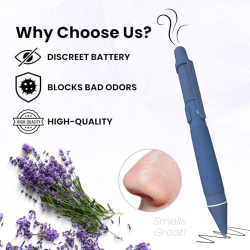 Aromatherapy Writing Pen Battery with Real Ink Tip and Hidden Diffuser Port, Soft Touch Ballpoint for Note Taking, Signature, and On-The-Go Relaxation, Rechargeable Wellness Gift for Office (Blue)