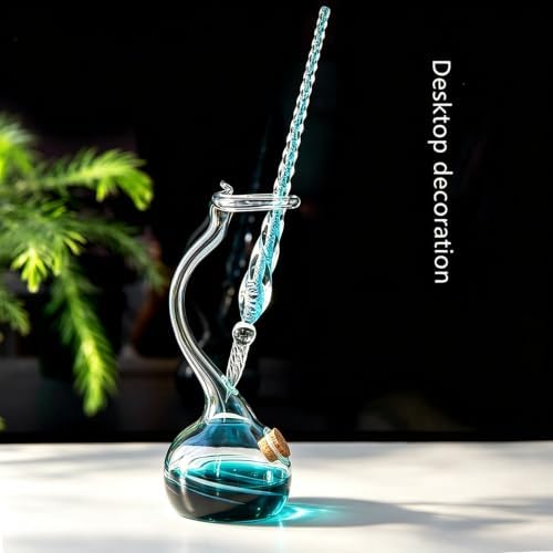 Earlyred Calligraphy Pen Set Handmade Glass Dip Pen Holder Crystal Drip Fountain Pen Writing Signatures Pen Ink Washing Inkwell Pen Decoration Office Student Gift Blue (Not Ink)