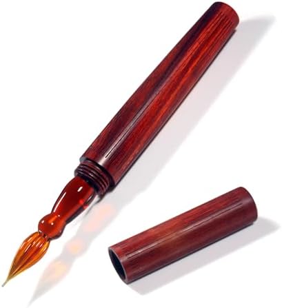 SeventyTwo Handmade Glass Dip Pen with Wood Handle, Calligraphy Writing Pen with Glass Nib (Red)