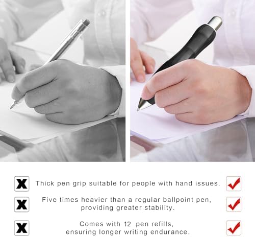 14pcs Big Fat Pens Aids Writing - 2 Pens + 6 Black Refills + 6 Blue Refills for Tremor, Arthritis, Parkinson, Handicap, Carpal Tunnel