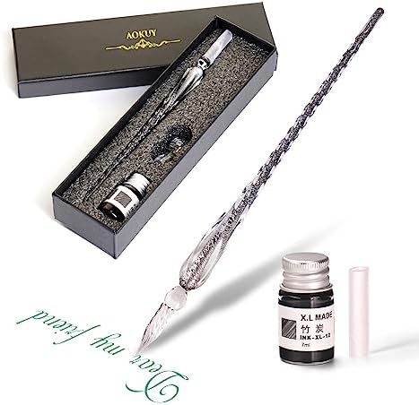 Glass Dip Pen Set,Calligraphy Pen,Crystal Signature Pen for Art, Writing, Signatures -Decoration and Business Gift