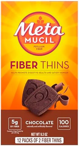 Metamucil, Fiber Thins, Daily Psyllium Husk Fiber Supplement, Supports Digestive Health and Satisfies Hunger, Chocolate Flavor, 12 Count