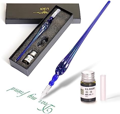 Glass Dip Pen Set,Calligraphy Pen,Crystal Signature Pen for Art, Writing, Signatures -Decoration and Business Gift