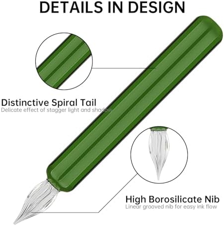 Glass Dip Pen Set,Calligraphy Pen,A Squat Crystal Signature Pen for Art, Writing, Signatures -Decoration and Business Gift (Green)