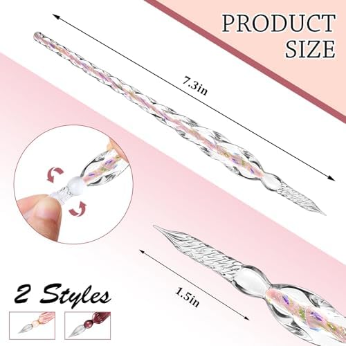 Zonon 6 Pcs Glass Dip Pen,Pink Color,Classic Style