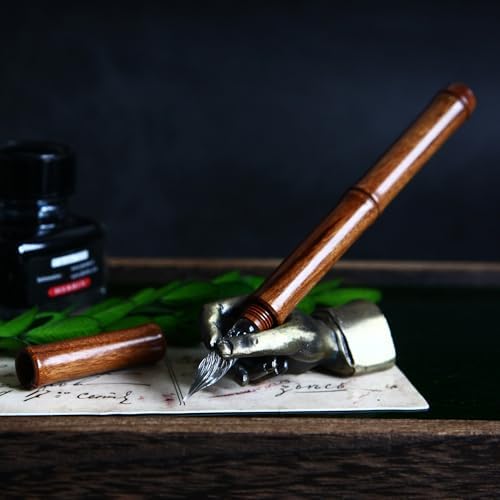 SeventyTwo Handmade Glass Dip Pen with Wood Handle, Fine Point Writing Instrument with Display Case (Brown)