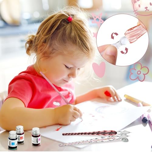 Zonon 14 Pcs Glass Dip Pen Ink Set for Art Supplies,Purple Pink Color Style