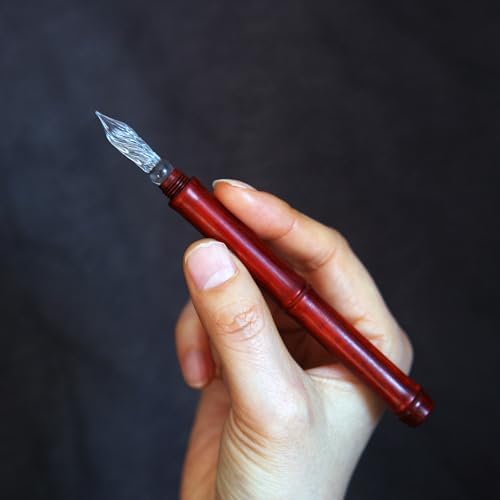 SeventyTwo Handmade Glass Dip Pen with Wood Handle, Fine Point Writing Instrument with Display Case (Red)