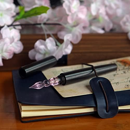 SeventyTwo Handmade Black Wood Glass Dip Pen - Crystal Spiral Tip Smooth Cylindrical Pen for Writing Drawing Signature Calligraphy Pen