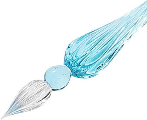 Handmade Glass Dip Pen Crystal Calligraphy Pen Signature Dipped Pen for Artist Women Men Teens,Writing Drawing Decoration Gifts (Lake Blue)
